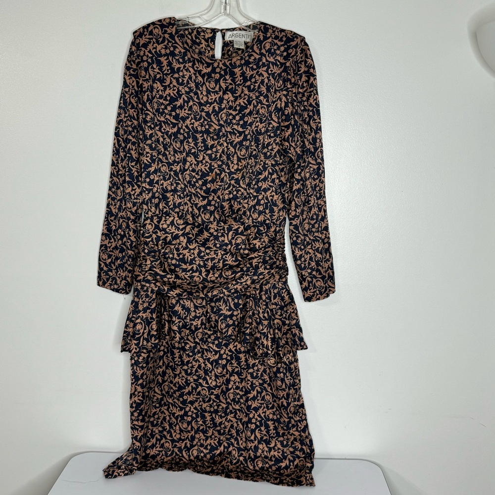 Vintage Argenti Black Tan Paisley Print Silk Dress